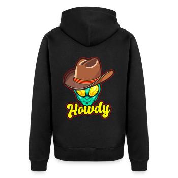 Howdy Alien Cowboy Space UFO Funny Western Rodeo - Unisex Premium Bio Zip Hoodie - Schwarz - Hinten - Nico (187cm)