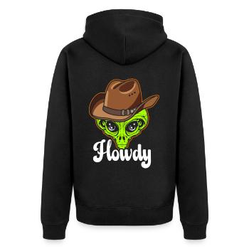 Howdy Alien Cowboy Space UFO Funny Western Rodeo - Unisex Premium Bio Zip Hoodie - Schwarz - Hinten - Nico (187cm)