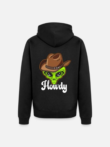 Howdy Alien Cowboy Space UFO Funny Western Rodeo - Unisex Premium Organic Zip Hoodie - black