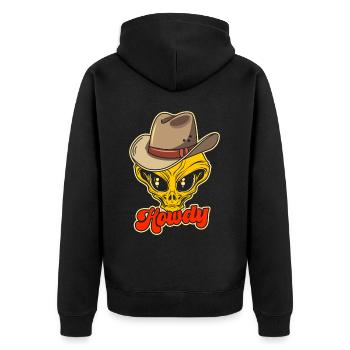 Howdy Alien Cowboy Space UFO Funny Western Rodeo - Unisex Premium Bio Zip Hoodie - Schwarz - Hinten - Nico (187cm)