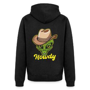 Howdy Alien Cowboy Space UFO Funny Western Rodeo - Unisex Premium Bio Zip Hoodie - Schwarz - Hinten - Nico (187cm)