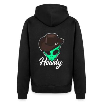 Howdy Alien Cowboy Space UFO Funny Western Rodeo - Unisex Premium Bio Zip Hoodie - Schwarz - Hinten - Nico (187cm)