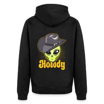 Howdy Alien Cowboy Space UFO Funny Western Rodeo - Unisex Premium Bio Zip Hoodie - Schwarz - Hinten - Nico (187cm)