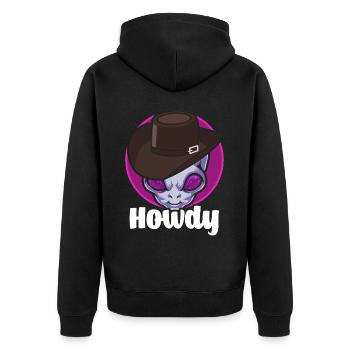 Howdy Alien Cowboy Space UFO Funny Western Rodeo - Unisex Premium Bio Zip Hoodie - Schwarz - Hinten - Nico (187cm)