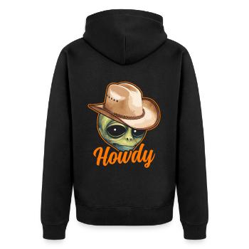 Howdy Alien Cowboy Space UFO Funny Western Rodeo - Unisex Premium Bio Zip Hoodie - Schwarz - Hinten - Nico (187cm)