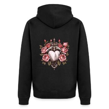 Herz Symbol Liebe Tattoo - Unisex Premium Bio Zip Hoodie - Schwarz - Hinten - Nico (187cm)