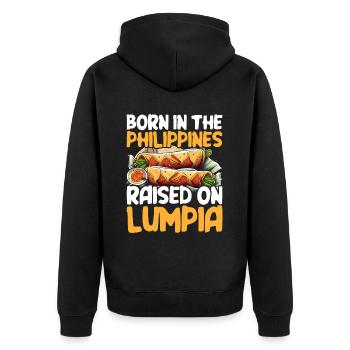 Born In The Philippines Raised On Lumpia - Unisex Premium Bio Zip Hoodie - Schwarz - Hinten - Nico (187cm)