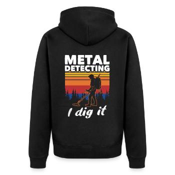 Dirt Fishing Treasure Metal Detecting - Unisex Premium Bio Zip Hoodie - Schwarz - Hinten - Nico (187cm)