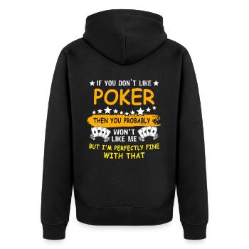 Poker Pokern - Unisex Premium Bio Zip Hoodie - Schwarz - Hinten - Nico (187cm)