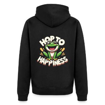 Funny Frog - Hop to Happiness - Unisex Premium Organic Zip Hoodie - black - Back - Nico (187cm)