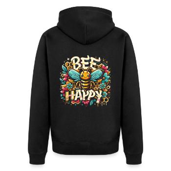 Blüten & Waben: Kreatives Bienendesign - Unisex Premium Bio Zip Hoodie - Schwarz - Hinten - Nico (187cm)