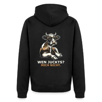 Kuh cool - Unisex Premium Bio Zip Hoodie - Schwarz - Hinten - Nico (187cm)