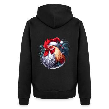 Coq de Noël avec conception de chapeau de père Noël pour Noël agriculteurs - Veste à capuche bio Premium Unisexe - noir - Dos - Nico (187cm)