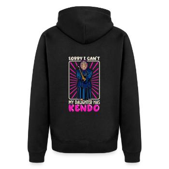 Ich kann nicht - Meine Tochter hat Kendo - Unisex Premium Bio Zip Hoodie - Schwarz - Hinten - Nico (187cm)