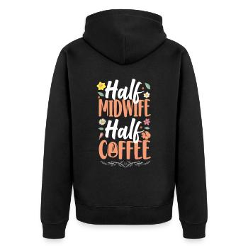 Nurse Midwife Birth Worker Coffee - Unisex Premium Bio Zip Hoodie - Schwarz - Hinten - Nico (187cm)