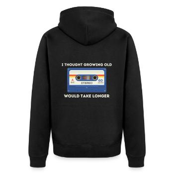 Dicton rétro sarcastique de l’âge - Veste à capuche bio Premium Unisexe - noir - Dos - Nico (187cm)