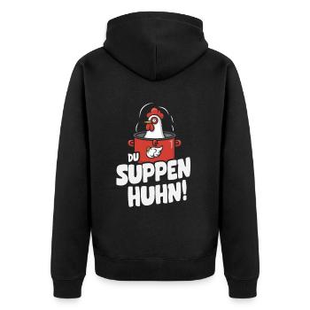 Suppen Huhn Suppenhuhn Gockel Eintopf Geschenk - Unisex Premium Bio Zip Hoodie - Schwarz - Hinten - Nico (187cm)