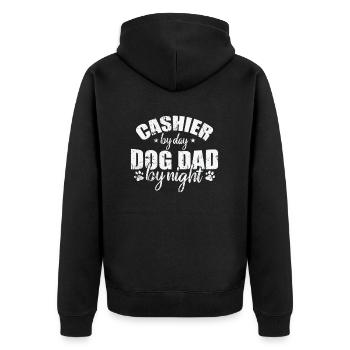 Cashier by Day Dog Dad be Night Verkäufer - Unisex Premium Bio Zip Hoodie - Schwarz - Hinten - Nico (187cm)