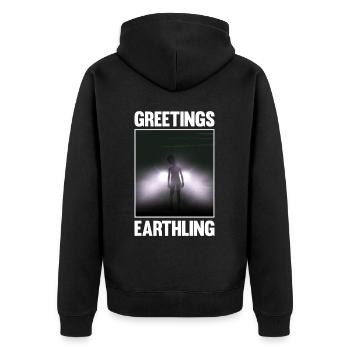 Alien, UFO, UAP, Space, Weltraum Flugobjekt - Unisex Premium Bio Zip Hoodie - Schwarz - Hinten - Nico (187cm)