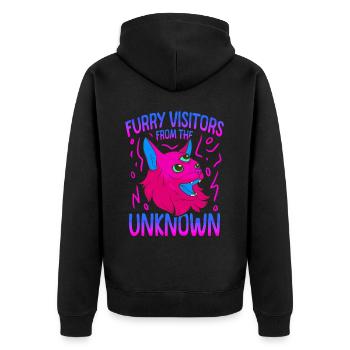 Cat Alien, UFO, UAP, Space, Space Flying Object - Unisex Premium Organic Zip Hoodie - black - Back - Nico (187cm)