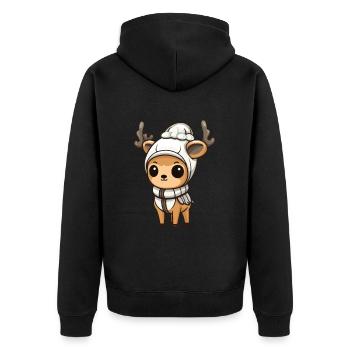 Reh Geweih Winter Tier Baby Comic - Unisex Premium Bio Zip Hoodie - Schwarz - Hinten - Nico (187cm)