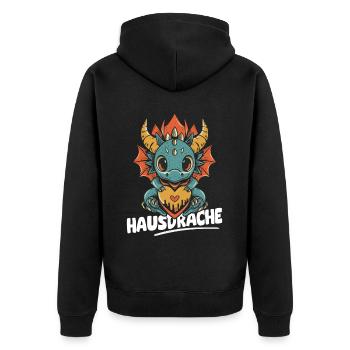 Hausdrache. Stark, Mutig und Unbesiegbar. Drache - Unisex Premium Bio Zip Hoodie - Schwarz - Hinten - Nico (187cm)