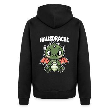 Hausdrache. Stark, Mutig und Unbesiegbar. Drache - Unisex Premium Bio Zip Hoodie - Schwarz - Hinten - Nico (187cm)