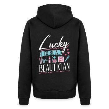 Beautician & Cosmetic Professional - Unisex Premium Bio Zip Hoodie - Schwarz - Hinten - Nico (187cm)