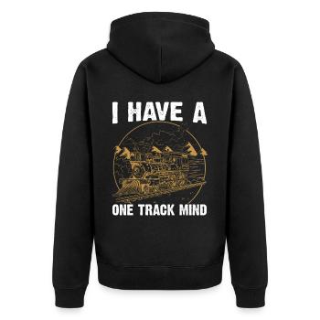 Train Single Line Mind Railroad Locomotive - Unisex Premium Organic Zip Hoodie - black - Back - Nico (187cm)