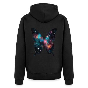 Silhouette de papillon avec une inclusion galaxie - Veste à capuche bio Premium Unisexe - noir - Dos - Nico (187cm)