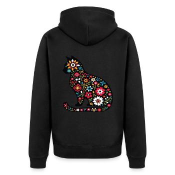 Silhouette de chat avec des fleurs - Veste à capuche bio Premium Unisexe - noir - Dos - Nico (187cm)