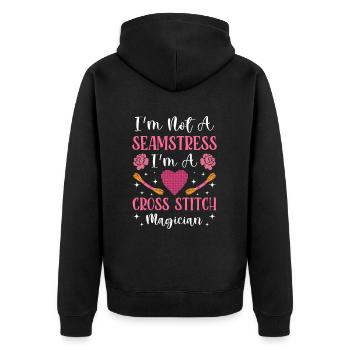 Point de broderie amusant au point de croix - Veste à capuche bio Premium Unisexe - noir - Dos - Nico (187cm)