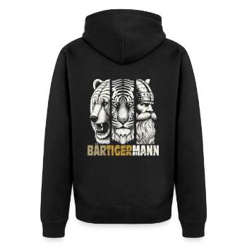 Bärtigermann Bär Tiger Mann Geschenk Bart - Unisex Premium Bio Zip Hoodie - Schwarz - Hinten - Nico (187cm)