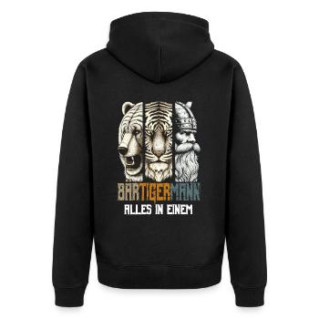 Bärtigermann Bär Tiger Mann Geschenk Bart - Unisex Premium Bio Zip Hoodie - Schwarz - Hinten - Nico (187cm)
