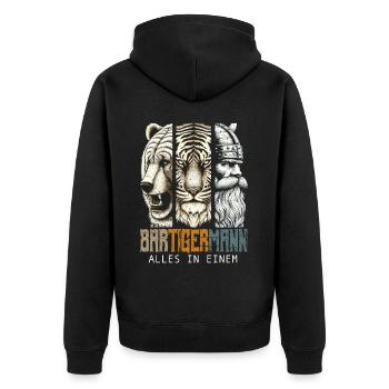 Bärtigermann Bär Tiger Mann Geschenk Bart - Unisex Premium Bio Zip Hoodie - Schwarz - Hinten - Nico (187cm)