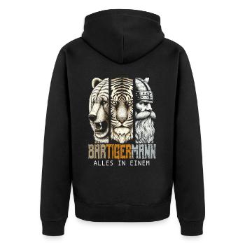 Bärtigermann Bär Tiger Mann Geschenk Bart - Unisex Premium Bio Zip Hoodie - Schwarz - Hinten - Nico (187cm)
