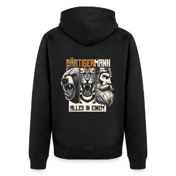 Bärtigermann Bär Tiger Mann Geschenk Bart - Unisex Premium Bio Zip Hoodie - Schwarz - Hinten - Nico (187cm)