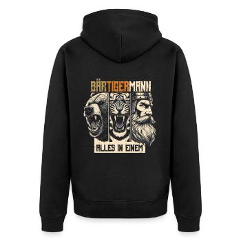 Bärtigermann Bär Tiger Mann Geschenk Bart - Unisex Premium Bio Zip Hoodie - Schwarz - Hinten - Nico (187cm)