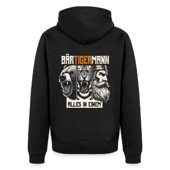 Bärtigermann Bär Tiger Mann Geschenk Bart - Unisex Premium Bio Zip Hoodie - Schwarz - Hinten - Nico (187cm)