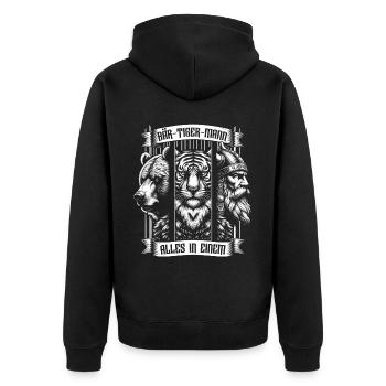 Bärtigermann Bär Tiger Mann Geschenk Bart - Unisex Premium Bio Zip Hoodie - Schwarz - Hinten - Nico (187cm)