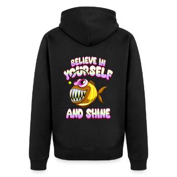 Be you! Selbstvertrauen, positiv Denken Motivation - Unisex Premium Bio Zip Hoodie - Schwarz - Hinten - Nico (187cm)