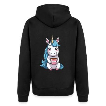 Einhorn Unicorn Kaffee - Unisex Premium Bio Zip Hoodie - Schwarz - Hinten - Nico (187cm)