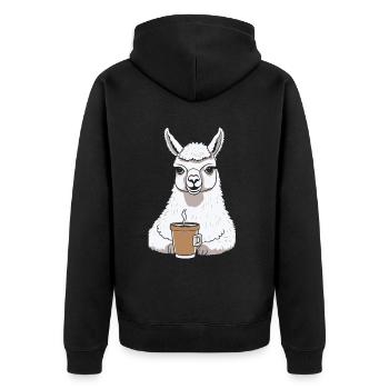 Alpaca Coffee - Unisex Premium Organic Zip Hoodie - black - Back - Nico (187cm)