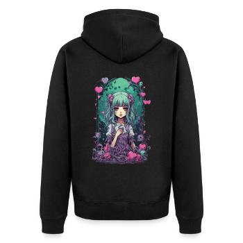 Kawaii Goth e-girl Okkult Pastel Anime Style - Unisex Premium Bio Zip Hoodie - Schwarz - Hinten - Nico (187cm)