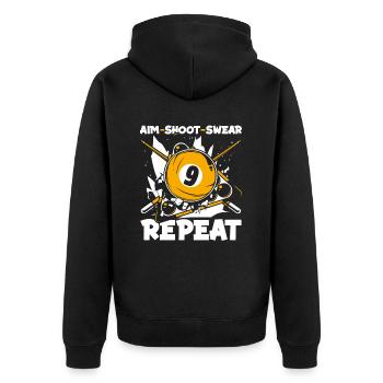 Aim Shoot Swear Repeat Billardtisch Billiards - Unisex Premium Bio Zip Hoodie - Schwarz - Hinten - Nico (187cm)
