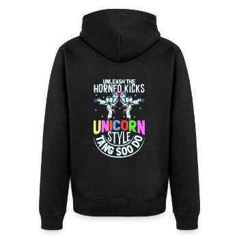 Unicorn - Horned Kicks - Tang so Do - Unisex Premium Organic Zip Hoodie - black - Back - Nico (187cm)