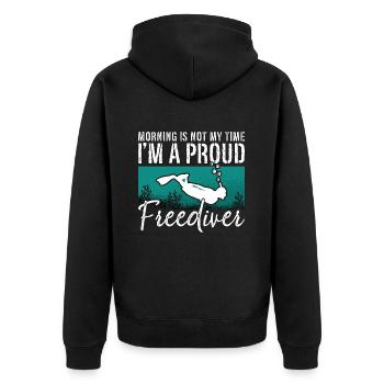 Freediving Morning Is Not My Time I'm A Deep Diver - Unisex Premium Organic Zip Hoodie - black - Back - Nico (187cm)