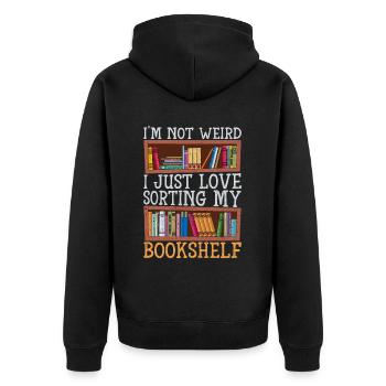 Reading Books Book Lover Sorting My Bookshelf - Unisex Premium Organic Zip Hoodie - black - Back - Nico (187cm)