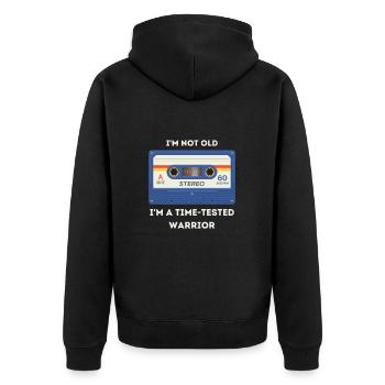Dicton rétro sarcastique de l’âge - Veste à capuche bio Premium Unisexe - noir - Dos - Nico (187cm)