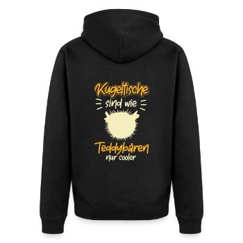 Kugelfisch ist cooler Aquaristik - Unisex Premium Bio Zip Hoodie - Schwarz - Hinten - Nico (187cm)